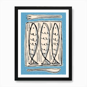 Sardines art print, Fish minimalist retro poster, Modern kitchen decor Art Print