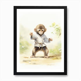 Monkey Painting Practicing Tai Chi Watercolour 3 Affiche