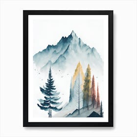 Mountain And Forest In Minimalist Watercolor Vertical Composition 124 Art Print