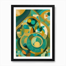Fanatic - Abstract Art Deco Geometric Shapes Oil Painting Modernist Picasso Inspired Bold Gold Green Turquoise Red Face Visionary Fantasy Style Wall Decor Surrealism Trippy Cool Room Art Invoke Psychedelic Art Print