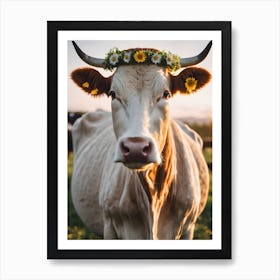 Cow With Flower Crown 1 Art Print