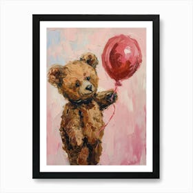 Cute Brown Bear 2 With Balloon Art Print