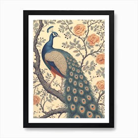 Cream Floral Vintage Peacock Wallpaper Inspired 5 Art Print