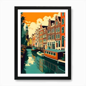 Amsterdam Canals Retro Vintage Travel Art Print