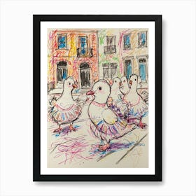 Pigeons On The Street 4 Art Print