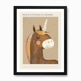 Brown Unicorn Watercolour Illustration Poster Art Print