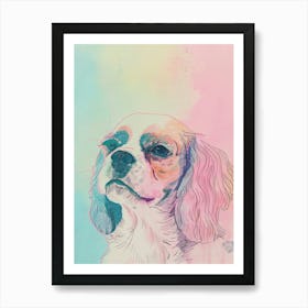 Pastel English Toy Spaniel Dog Pastel Line Illustration  2 Art Print