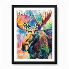 Moose Colourful Watercolour 3 Art Print