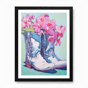 A Painting Of Cowboy Boots With Purple Lilac Flowers, Fauvist Style, Still Life 7 Art Print