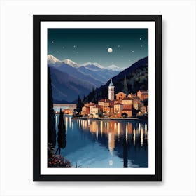 Winter Travel Night Illustration Lake Como Italy 2 Art Print