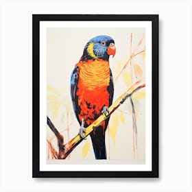 Lorikeet, Woodblock Animal Drawing 1 Art Print