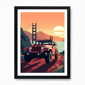 A Jeep Wrangler In The Pacific Coast Highway Car Illustration 4 Art Print