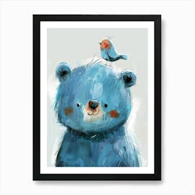 Small Joyful Bear With A Bird On Its Head 5 Art Print