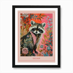 Floral Animal Painting Raccoon 4 Poster Art Print