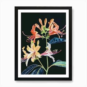 Neon Flowers On Black Honeysuckle 1 Art Print