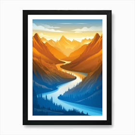 Landscape With Mountains And River 2 Art Print