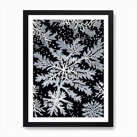 Fernlike Stellar Dendrites, Snowflakes, Linocut 1 Art Print
