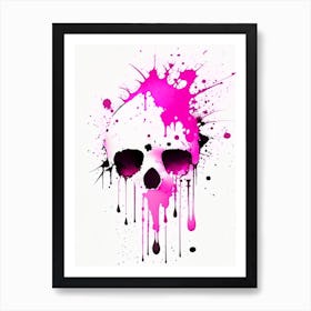 Skull With Watercolor Or Splatter Effects 2 Pink Kawaii Art Print