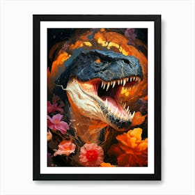 Floral Fantasy T-Rex Dinosaur Art Print