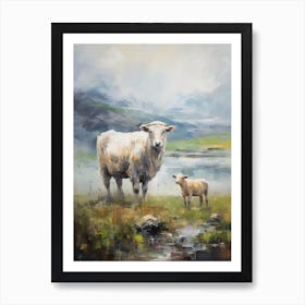 Impressionism Style Sheep By The Lake In The Highlands 1 Art Print