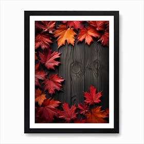 Autumn Leaves On Wooden Background 4 Art Print