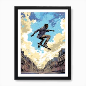 Skateboarding In Paris, France Drawing 3 Art Print