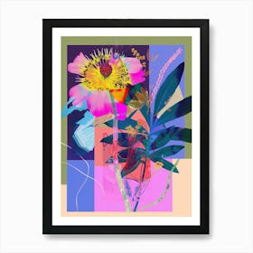 Scabiosa 1 Neon Flower Collage Art Print