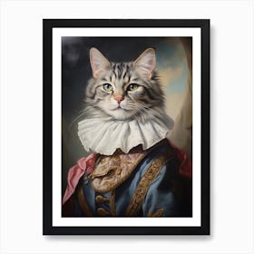 Royal Cat Portrait Rococo Style 1 Art Print