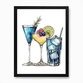 Watercolour Cocktail Selection Sketch Art Print