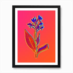 Neon Water Canna Botanical in Hot Pink and Electric Blue Art Print