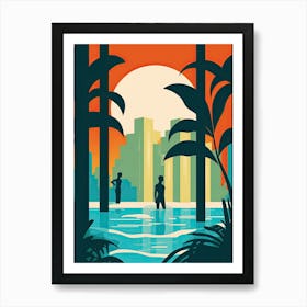 Waikiki Beach Hawaii, Usa, Bold Outlines 4 Art Print