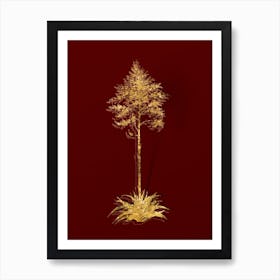 Vintage Giant Cabuya Botanical in Gold on Red n.0026 Art Print