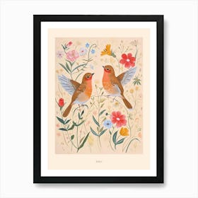 Folksy Floral Animal Drawing Bird 2 Poster Art Print