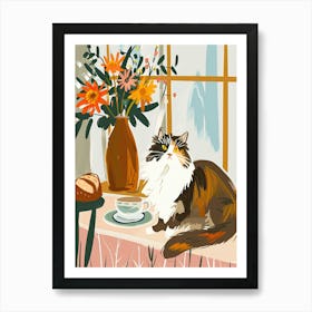 Tea Time With A Norwegian Forest Cat 4 Art Print