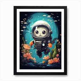 Kawaii Cat Drawings Scuba Diving 4 Art Print