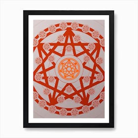 Geometric Glyph Circle Array in Tomato Red n.0123 Art Print
