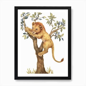 African Lion Climbing A Tree Clipart 1 Art Print