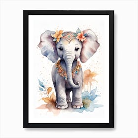 Baby Elephant Watercolor Art Print