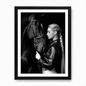 Monochromatic Photo Woman In Equestrian Attire Fitted Black Jacket White Breeches Black Leather Art Print