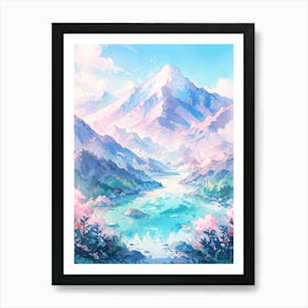 Sakura Mountains Art Print