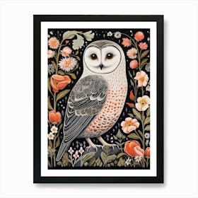 Vintage Bird Linocut Snowy Owl 2 Art Print