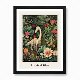 Dinosaur In Tropical Flowers Painting 2 Poster Art Print