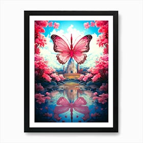 Pink Butterfly On A Castle Art Print