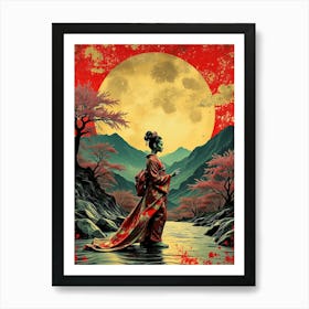 Geisha AT Full Moon Night Art Print