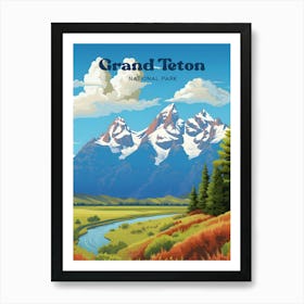 Grand Teton National Park Wyoming Hiking Travel Illustration Art Print