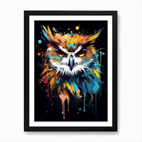 Owl With Black Background Art Print