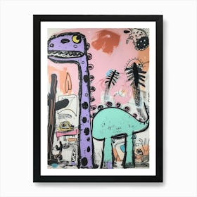 Abstract Pink Blue Graffiti Style Dinosaur Picnic 4 Affiche