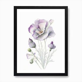 Eustoma Floral Quentin Blake Inspired Illustration 1 Flower Art Print