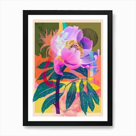 Peony 4 Neon Flower Collage Art Print