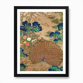 Chinese Peacock And Flowers Art Print